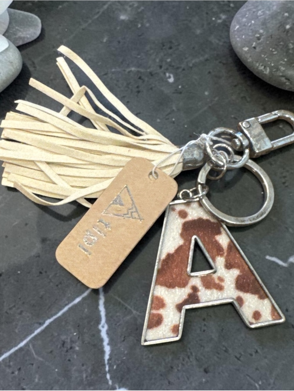 NWT Monogram 'A' Cowhide Tassel Keychain
